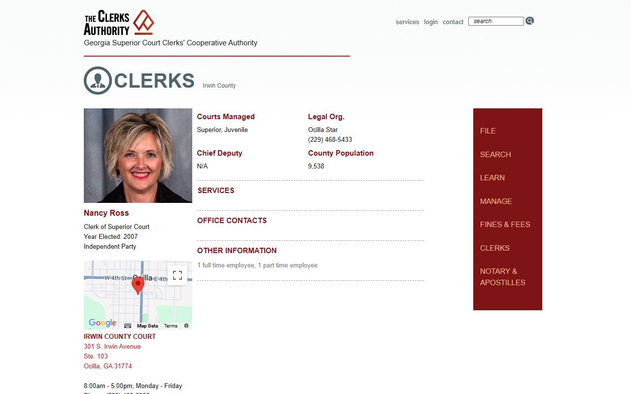 Irwin County Clerk GSCCCA page
