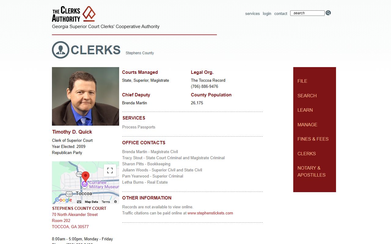 Stephens County Clerk GSCCCA page