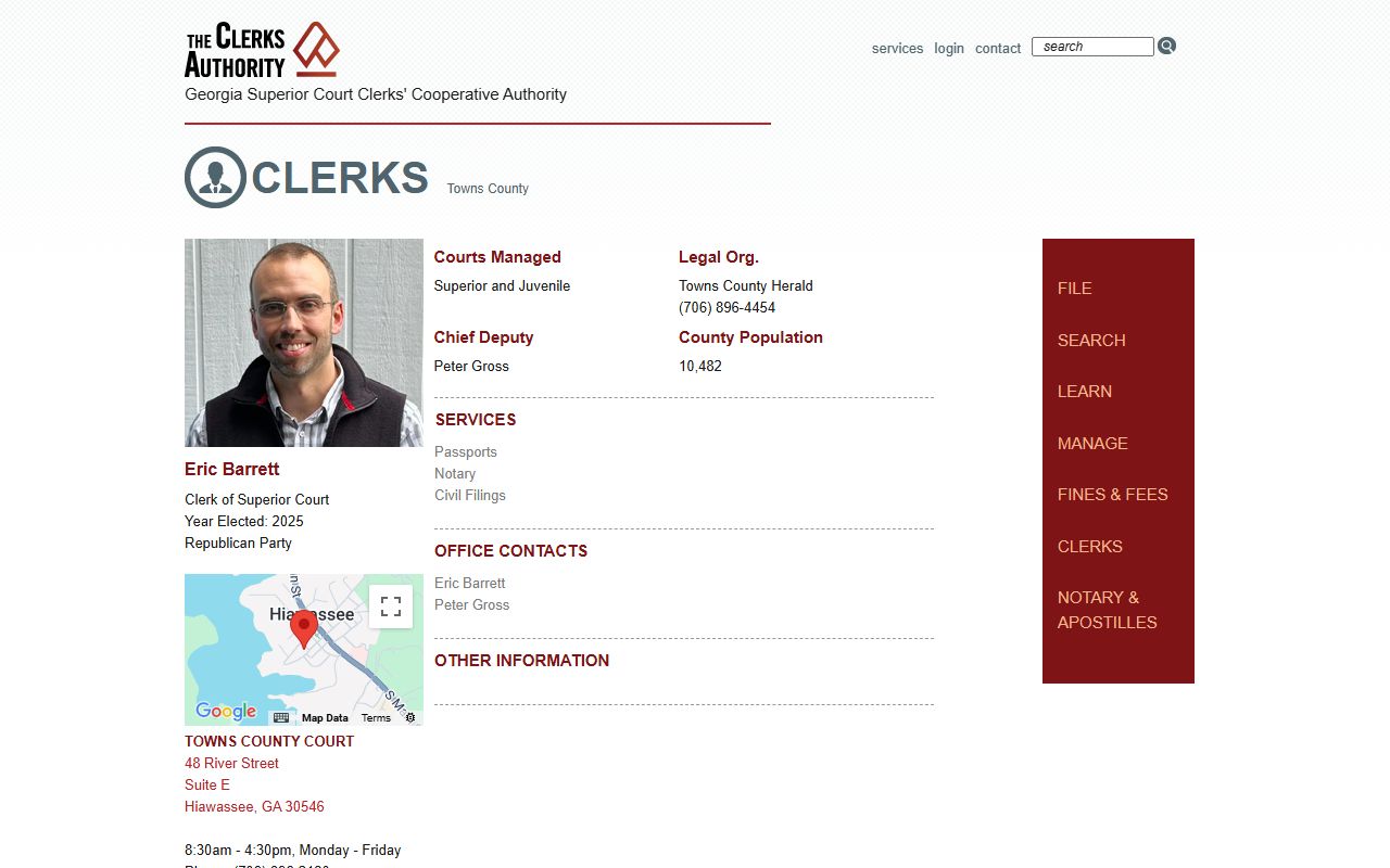 Towns County Clerk GSCCCA page