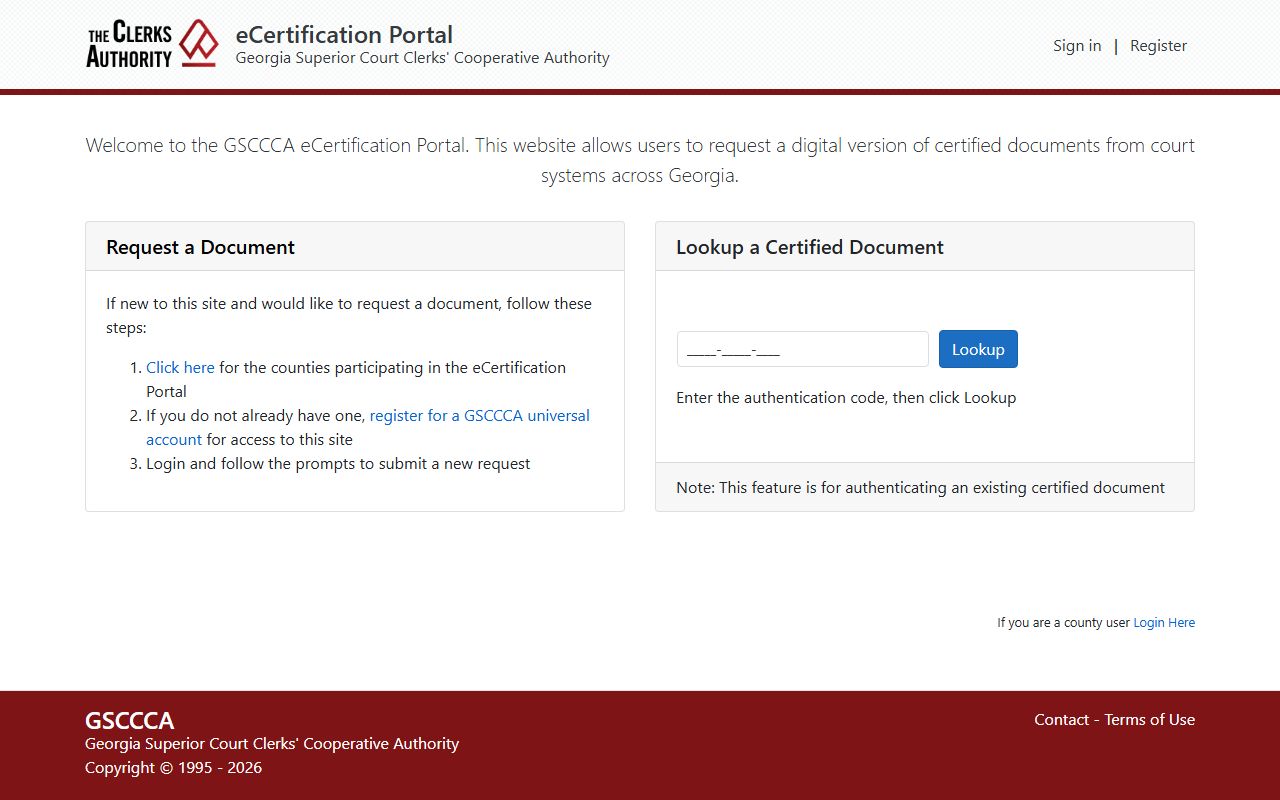 GSCCCA eCertification portal for certified Georgia deed records